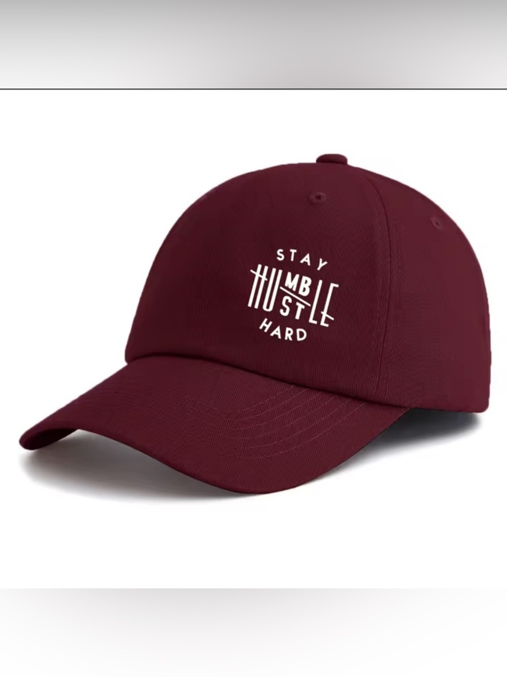 Stay Humble Hustle Hard Embroidered Baseball Cap - Burgundy